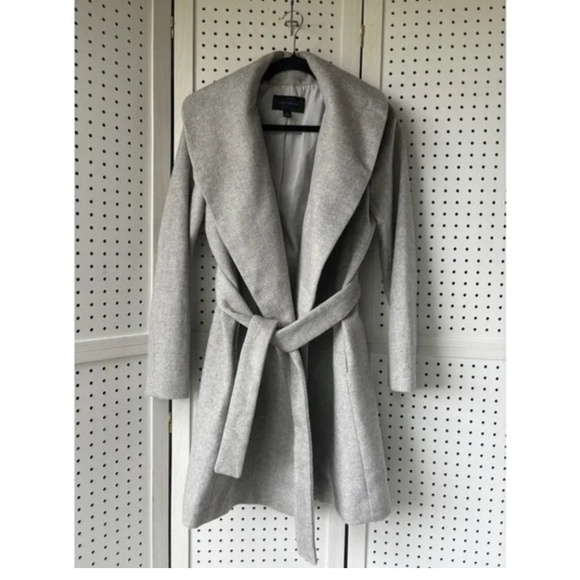 Ann Taylor Gray Peacoat Shawl Collar Wrap Wool Blend Belted Coat Jacket Women XS - Picture 6 of 10